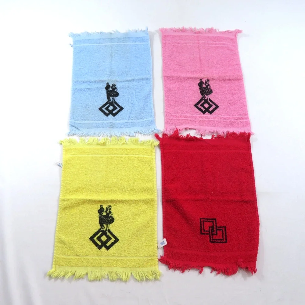 4 Pc Cannon Dundee Hand Towel Squares w/ Dancers Colorful 15x11 Vintage